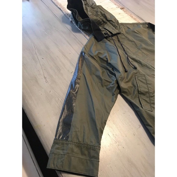 J Crew Olive Green Black Coated Military Utility Cinch Jacket Sz XXS Oversized - Picture 2 of 15